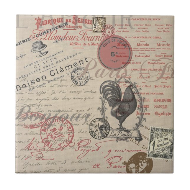 Vintage French Escrevendo Tipografia Paris Rooster (Frente)
