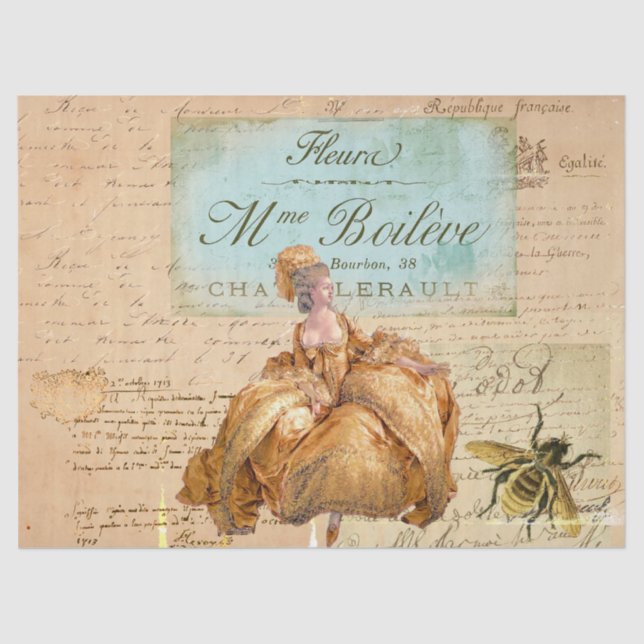 Vintage French Lady Bee Manuscrito Papel Tecido (Frente )