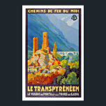 Vintage French Le Transpyrénéen Poster de viagens<br><div class="desc">Cópia reprodutiva de um poster de viagens francês original dos anos 30 que promove viagens de comboio para os Pirenéus que incluem o Le Viaduc de Porta. Digitalmente remodelado para trazer as cores originais, ainda melhores e corrigir tantas imperfeições quanto possível. Personalize o tamanho, a textura, a borda e/ou o...</div>