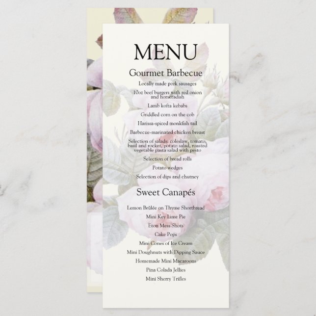 Vintage French Rosas Wedding Menu (Frente/Verso)