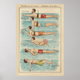 Vintage French Swimming Lessons Poster