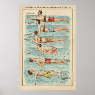 Vintage French Swimming Lessons Poster