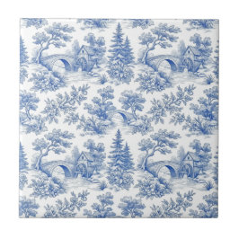 Vintage French Toile de Jouy Pastoral Landscape 