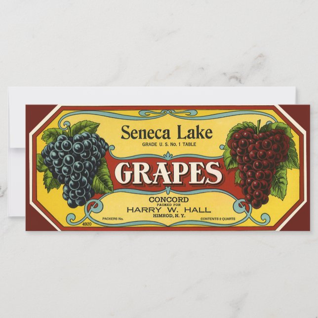 Vintage Fruta Crate Label Art, Seneca Lake Graphic (Frente)
