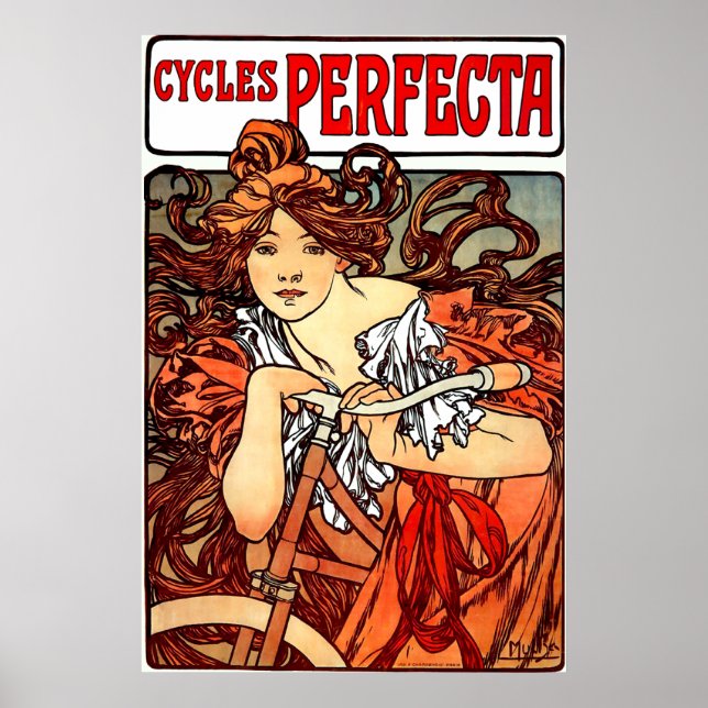 Vintage Girl no Bicycle Poster Impressão (Frente)