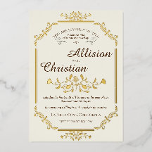 Vintage Glam Weding Gold Foil Invation