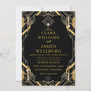 Vintage Glamor Art Deco Convite para Casamento