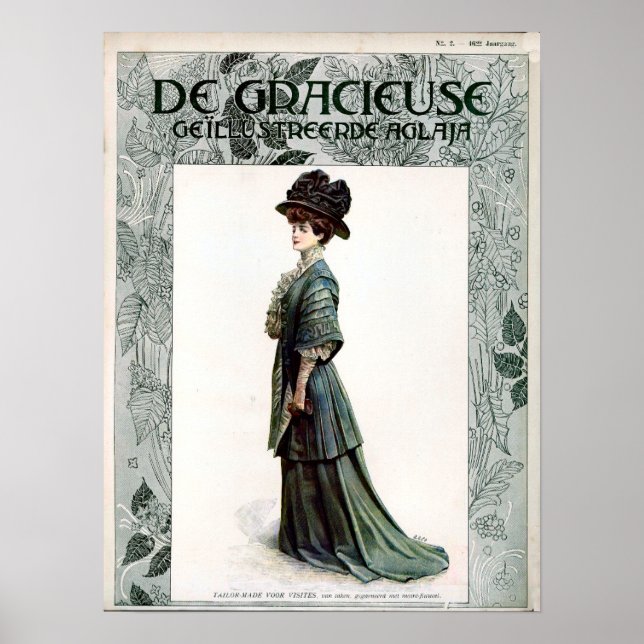 Vintage Glamorous Lady Fashion Illustration Poster (Frente)