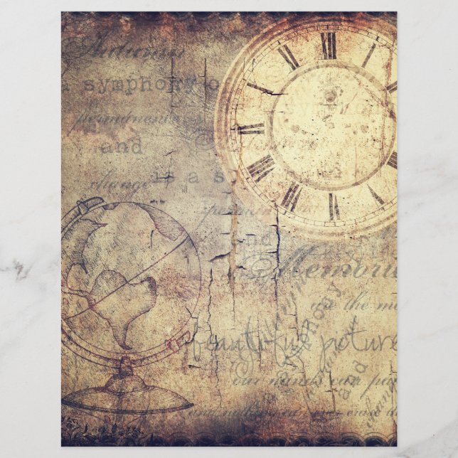 Vintage Globe e Clock Scrapbook Paper (Frente)