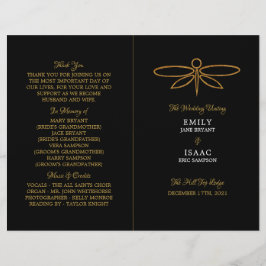Vintage Gold Foil Dragonfly Weding Program