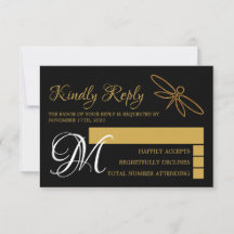 Vintage Gold Foil Dragonfly Weding RSVP