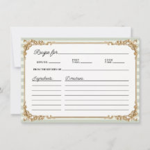 Vintage Gold Sage stripe Bridal Shower Recipe Card