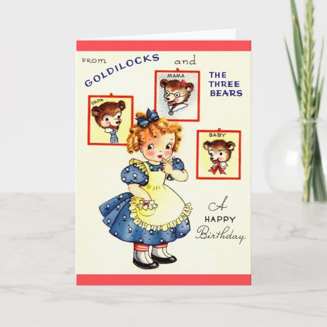 Vintage Goldilocks E Cartão De Aniversário De Três (Frente)