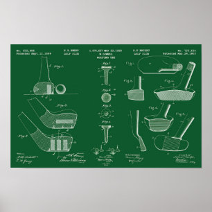 Vintage Golf Patente Poster 2 Quadro Verde