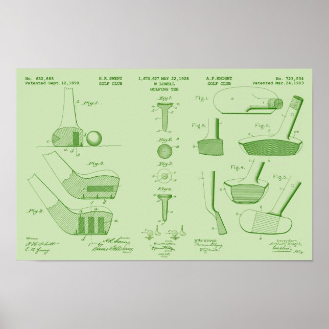 Vintage Golf Patente Poster 2 Verde Fresco (Frente)