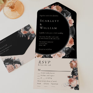 Vintage Gothic Black Menu Choice Casamento RSVP