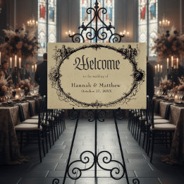 Vintage Gothic Black Toile Tan Wedding Welcome