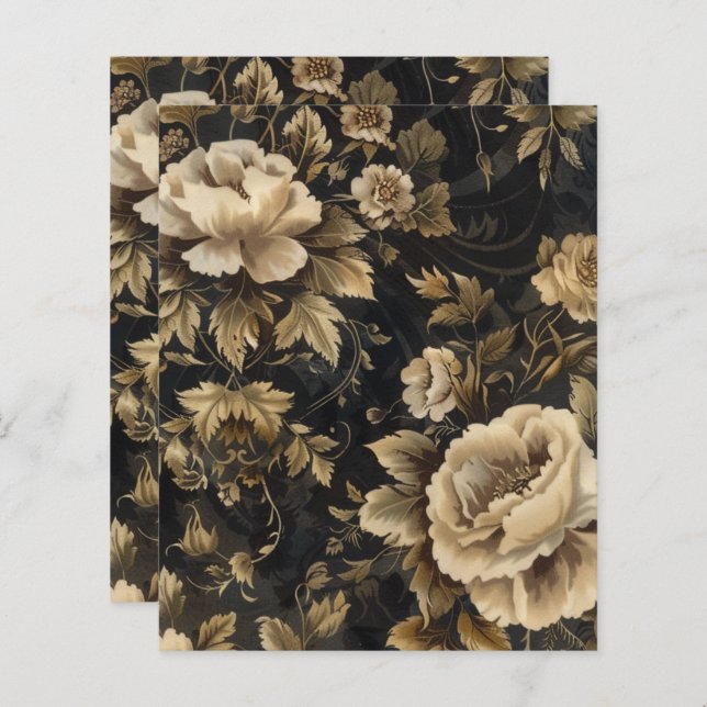 Vintage Gothic Grunge Floral Scrapbook Paper (Frente/Verso)