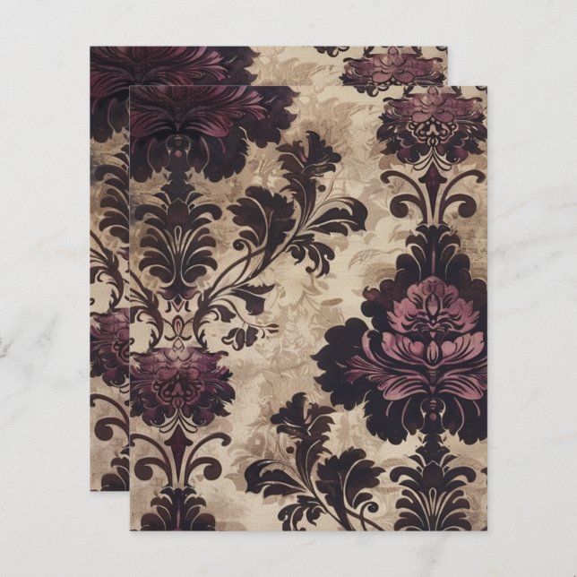 Vintage Gothic Grunge Floral Scrapbook Paper (Frente/Verso)