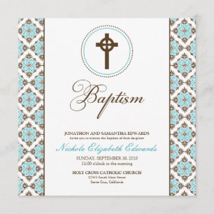 Vintage Grace Baptism Convite (chocolate/aqua)