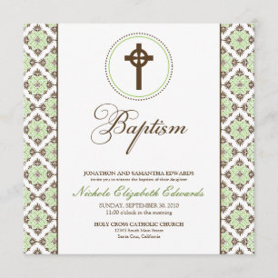 Vintage Grace Baptism Convite (chocolate/verde)
