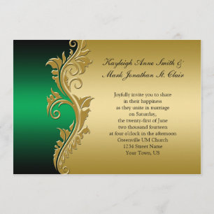 Vintage Green Black e Dourado Convite para Casamen
