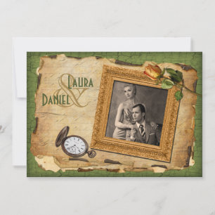 Vintage Green, Dourado Convite de casamento de Fot