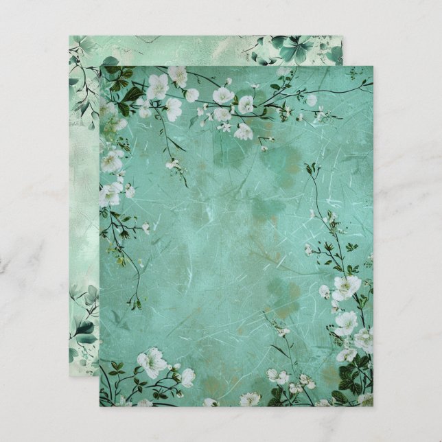 Vintage Green Floral Botanical Scrapbook Paper  (Frente/Verso)