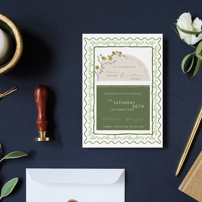 Vintage Green Floral Frame Weding A Data (Criador carregado)