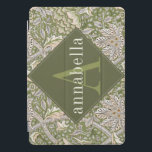 Vintage Green Floral William Morris Monograma<br><div class="desc">Este simples,  mas elegante design apresenta um escuro e elegante William Morris inspira um padrão floral em verde-sábio,  creme e ouro. Mantenha o tablet iPad protegido com estilo. Adicione um nome para personalizá-lo. Faz um Natal excelente ou um presente Dia de as mães. Criado pela imprensa simplesmente de farmácia.</div>