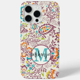 Vintage Green Ivory Plum Damask Personalize iPhone