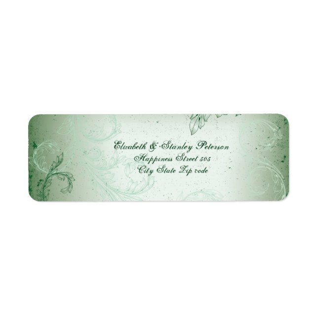 Vintage green scroll leaf — etiqueta de casamento (Frente)