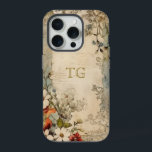 Vintage Grunge Artisan Monograma Botânico<br><div class="desc">Escarlate artístico,  flores azuis brancas e poeirentas,  com sage e folhagem castanha,  em pergaminho artístico em apuros,  com campo de texto opcional para seu nome ou monograma.</div>