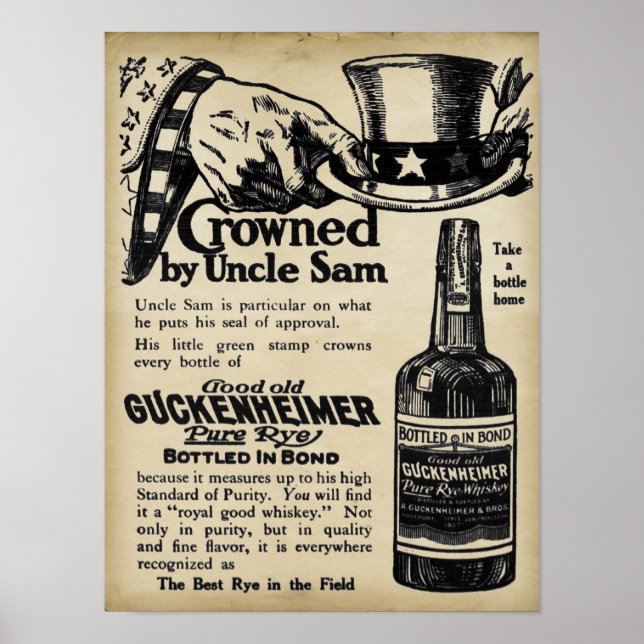 Vintage Guckenheimer Rye Whiskey Impressão (Frente)