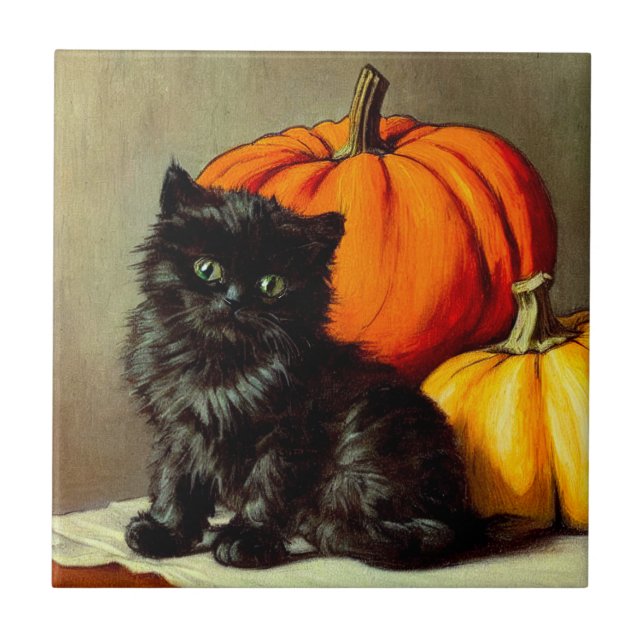 Vintage Halloween Black Cat e Pumpkins (Frente)