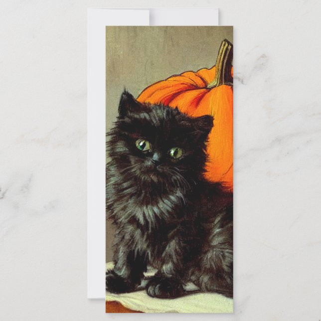 Vintage Halloween Black Cat e Pumpkins Card (Frente)