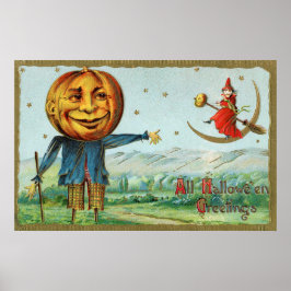 Vintage Halloween brupkin feiticeiro decor poster