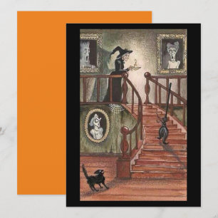 Vintage Halloween Bruxa Com Gatos Pretos