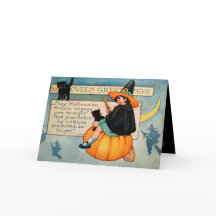 Vintage Halloween - bruxa negra felina Cartão de f