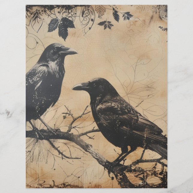 Vintage Halloween Crow Scrapbook Paper (Frente)