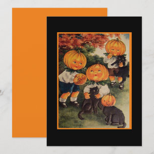 Vintage Halloween Garotos De Gatos Pretos E Abóbo