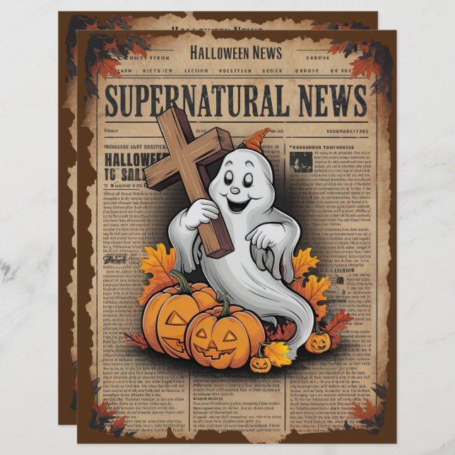 Vintage Halloween Ghost Scrapbook Paper (Frente/Verso)