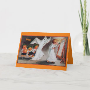 Vintage Halloween Girl com cartão de velas