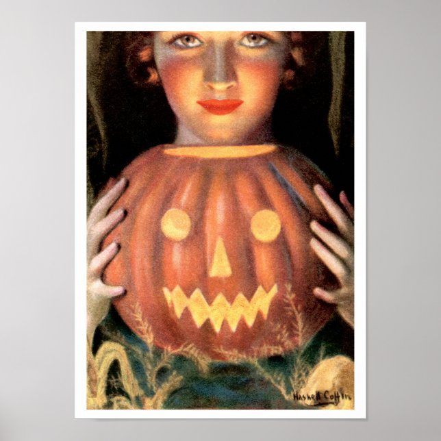VINTAGE HALLOWEEN GLOwing JACK-O-LANTERN POSTER (Frente)