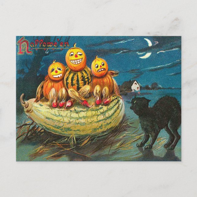 Vintage Halloween Gourds, Cartão Postal Halloween (Frente)