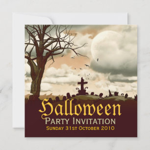 Vintage Halloween Graveyard Full Moon Convite