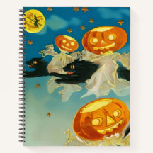 Vintage Halloween Pumpkin Fantasmas e Gatos Negros