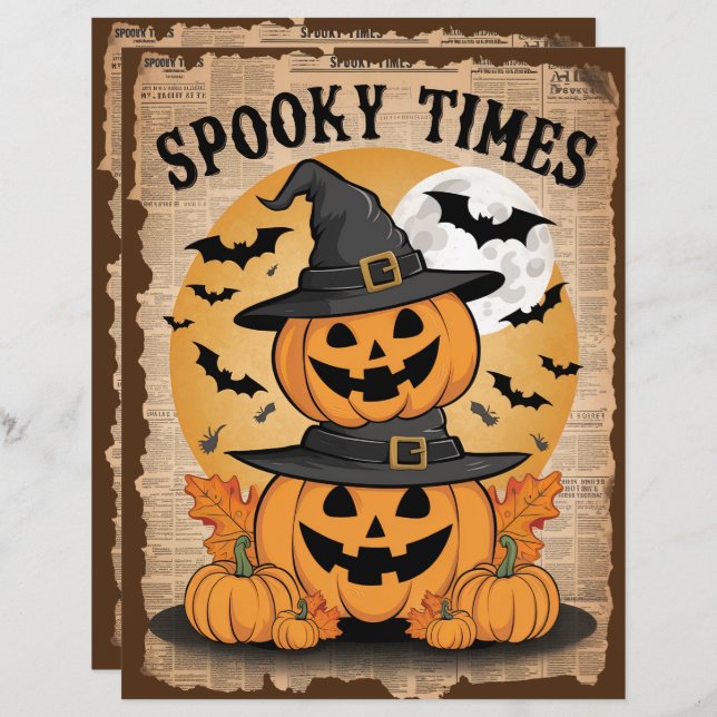 Vintage Halloween Pumpkin Scrapbook Paper (Frente/Verso)