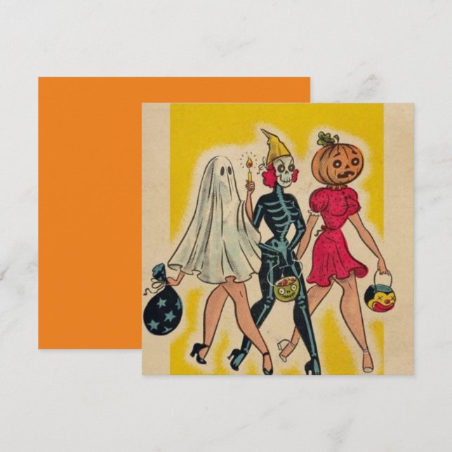 Vintage Halloween Raparigas Trick Ou Tratando (Frente/Verso)