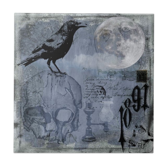 Vintage Halloween Skull and Crow (Frente)